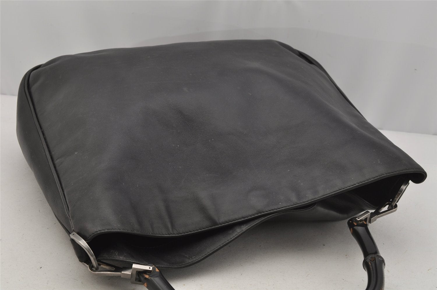 Authentic GUCCI Bamboo 2Way Shoulder Hand Bag Leather 0011577 Black 9834I