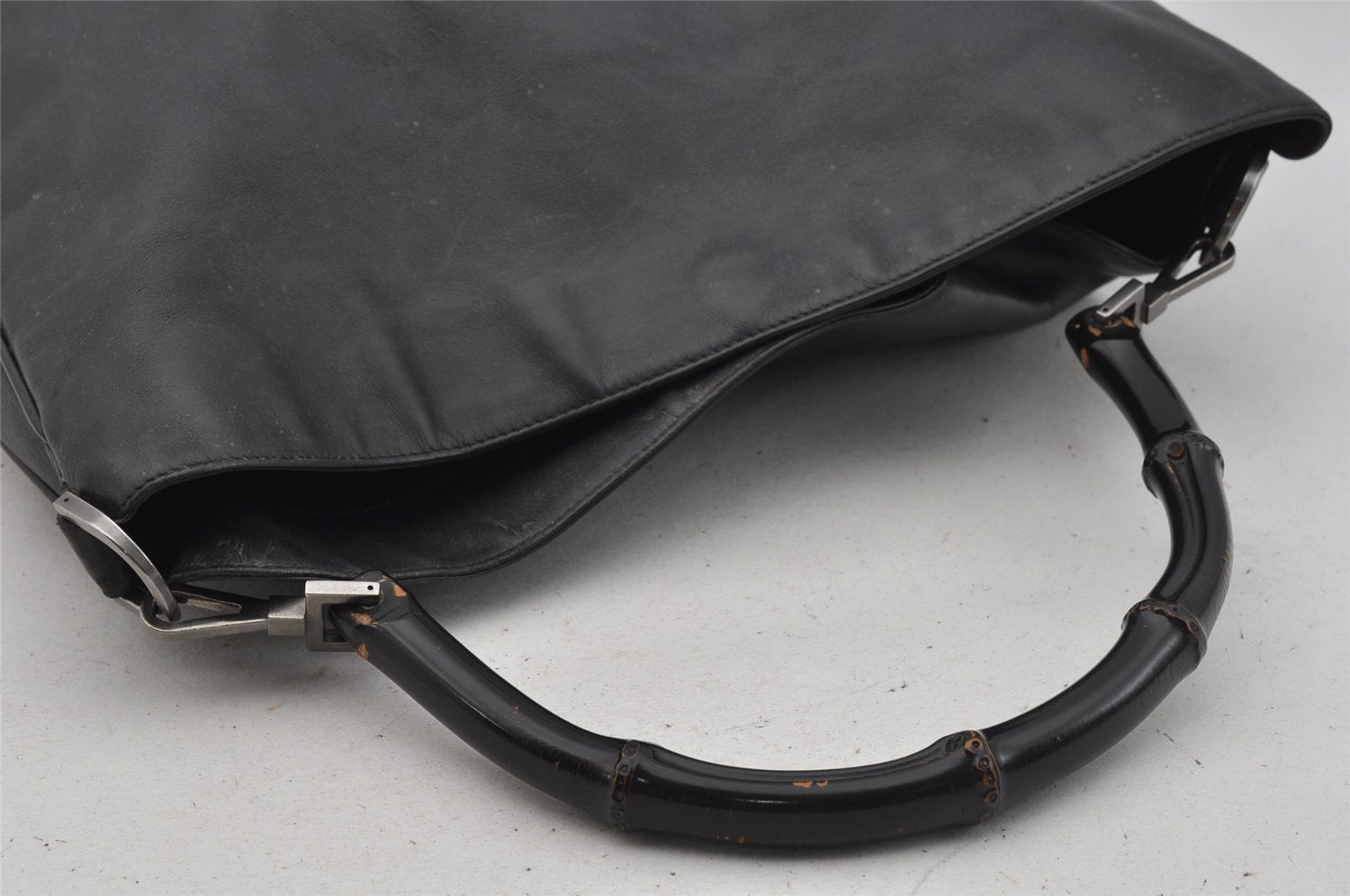 Authentic GUCCI Bamboo 2Way Shoulder Hand Bag Leather 0011577 Black 9834I