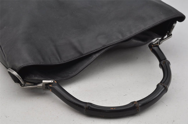 Authentic GUCCI Bamboo 2Way Shoulder Hand Bag Leather 0011577 Black 9834I