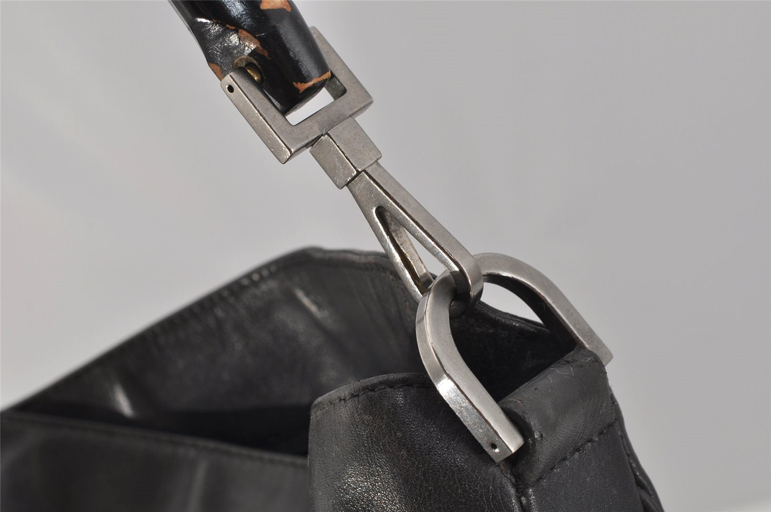 Authentic GUCCI Bamboo 2Way Shoulder Hand Bag Leather 0011577 Black 9834I