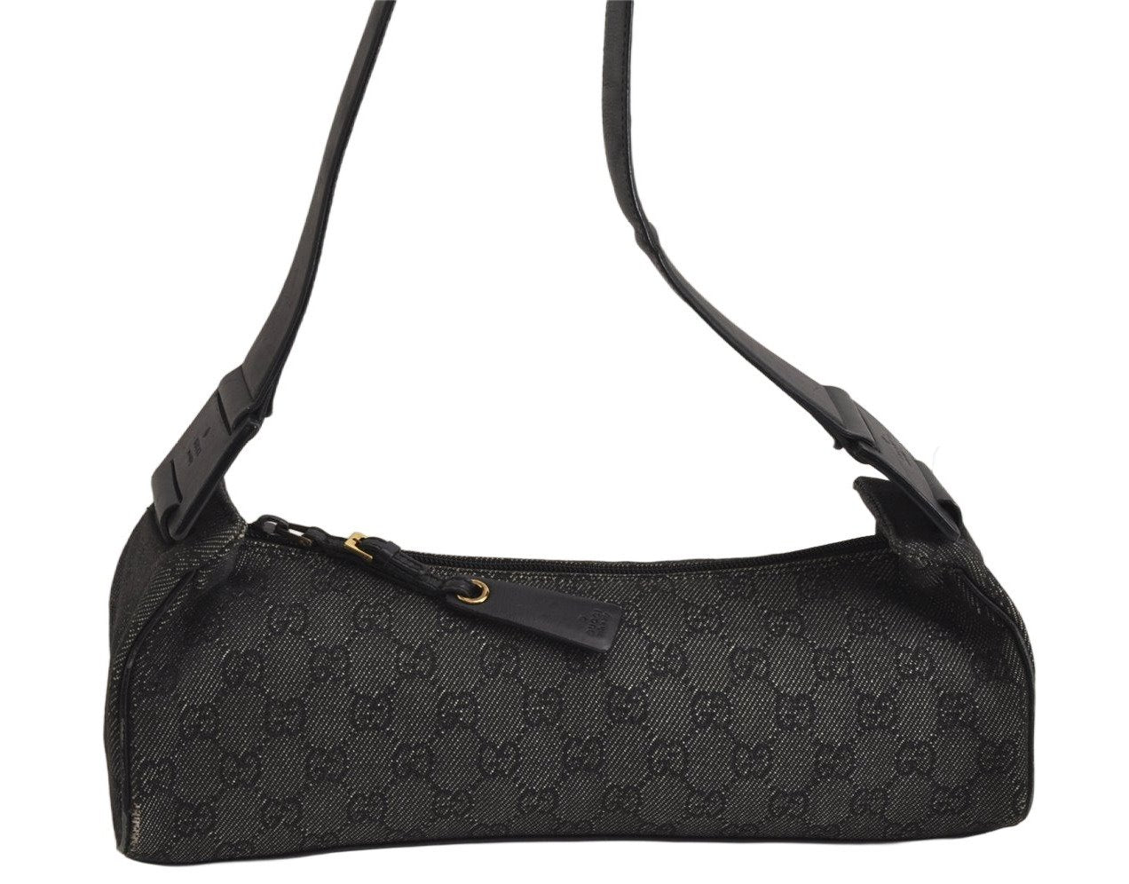 Authentic GUCCI Vintage Shoulder Bag Purse GG Canvas Leather 92697 Black 9839J