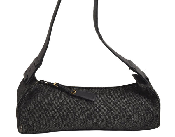 Authentic GUCCI Vintage Shoulder Bag Purse GG Canvas Leather 92697 Black 9839J