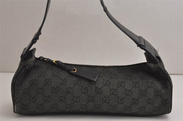 Authentic GUCCI Vintage Shoulder Bag Purse GG Canvas Leather 92697 Black 9839J