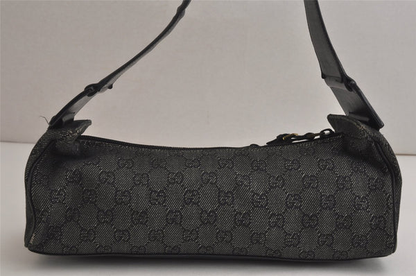 Authentic GUCCI Vintage Shoulder Bag Purse GG Canvas Leather 92697 Black 9839J