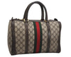 Authentic GUCCI Web Sherry Line Hand Boston Bag GG PVC Leather Brown 9841J