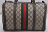 Authentic GUCCI Web Sherry Line Hand Boston Bag GG PVC Leather Brown 9841J