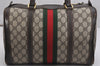 Authentic GUCCI Web Sherry Line Hand Boston Bag GG PVC Leather Brown 9841J