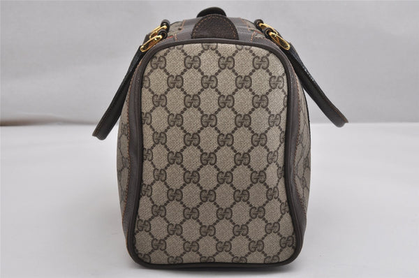 Authentic GUCCI Web Sherry Line Hand Boston Bag GG PVC Leather Brown 9841J