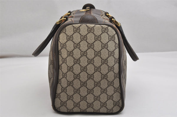 Authentic GUCCI Web Sherry Line Hand Boston Bag GG PVC Leather Brown 9841J