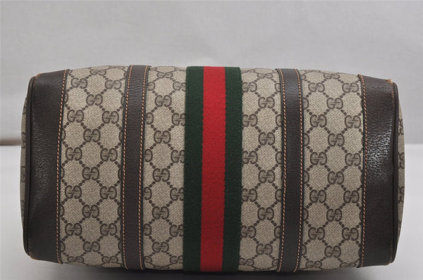 Authentic GUCCI Web Sherry Line Hand Boston Bag GG PVC Leather Brown 9841J