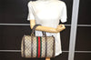 Authentic GUCCI Web Sherry Line Hand Boston Bag GG PVC Leather Brown 9841J
