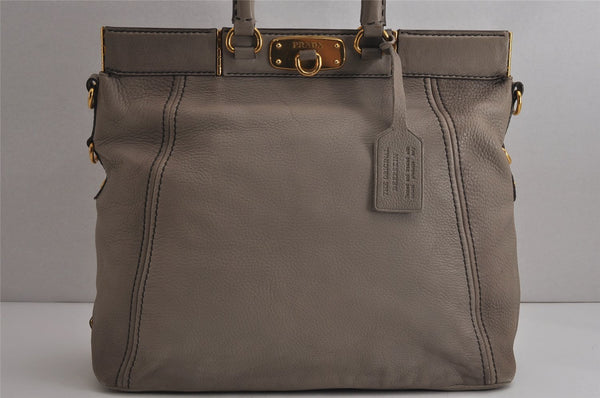 Authentic PRADA Vintage 2Way Shoulder Tote Bag Leather Gray 9843J