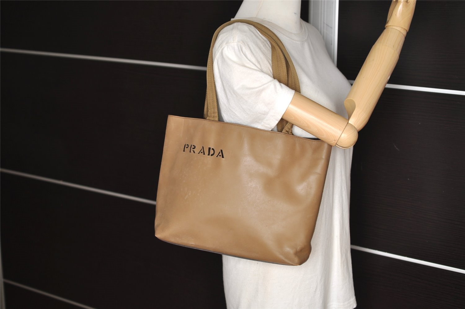 Authentic PRADA Vintage Leather Nappa Shoulder Tote Bag Brown 9844J