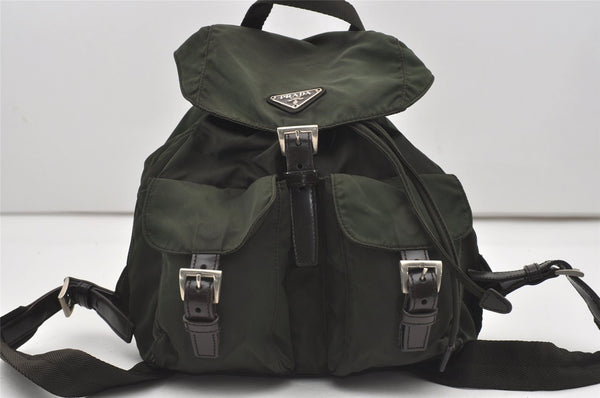 Authentic PRADA Vintage Nylon Tessuto Leather Drawstring Backpack Green 9846I