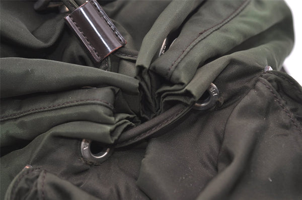 Authentic PRADA Vintage Nylon Tessuto Leather Drawstring Backpack Green 9846I