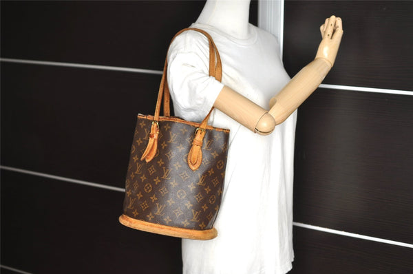 Authentic Louis Vuitton Monogram Bucket PM Shoulder Tote Bag M42238 LV 9848I