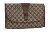 Authentic GUCCI Web Sherry Line Clutch Hand Bag Purse GG PVC Leather Brown 9855I