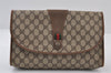 Authentic GUCCI Web Sherry Line Clutch Hand Bag Purse GG PVC Leather Brown 9855I