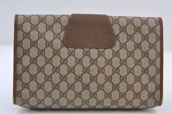 Authentic GUCCI Web Sherry Line Clutch Hand Bag Purse GG PVC Leather Brown 9855I