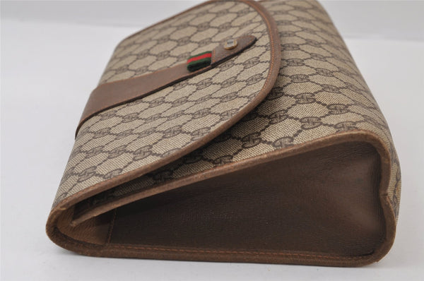 Authentic GUCCI Web Sherry Line Clutch Hand Bag Purse GG PVC Leather Brown 9855I