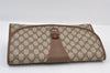 Authentic GUCCI Web Sherry Line Clutch Hand Bag Purse GG PVC Leather Brown 9855I