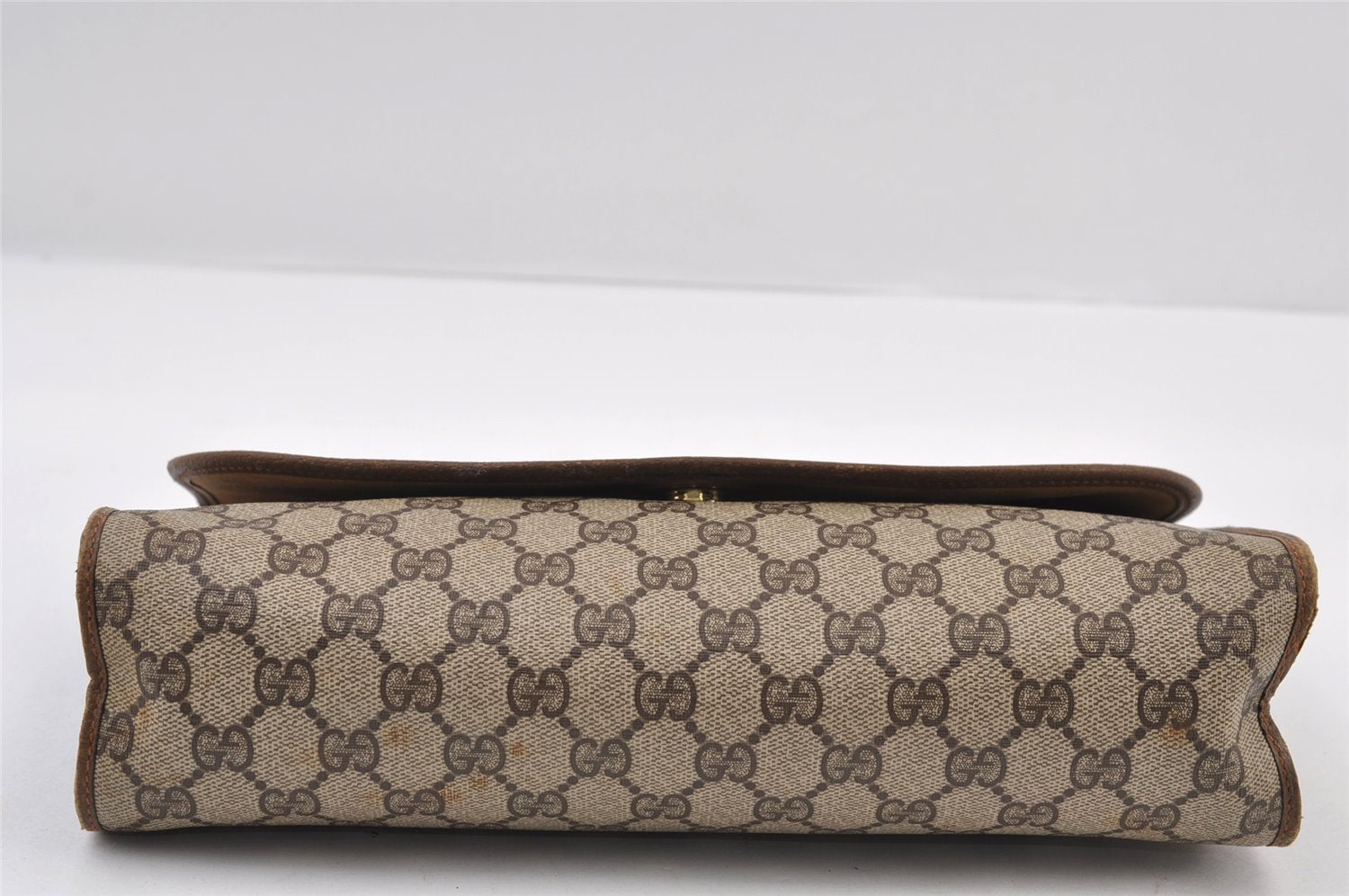 Authentic GUCCI Web Sherry Line Clutch Hand Bag Purse GG PVC Leather Brown 9855I