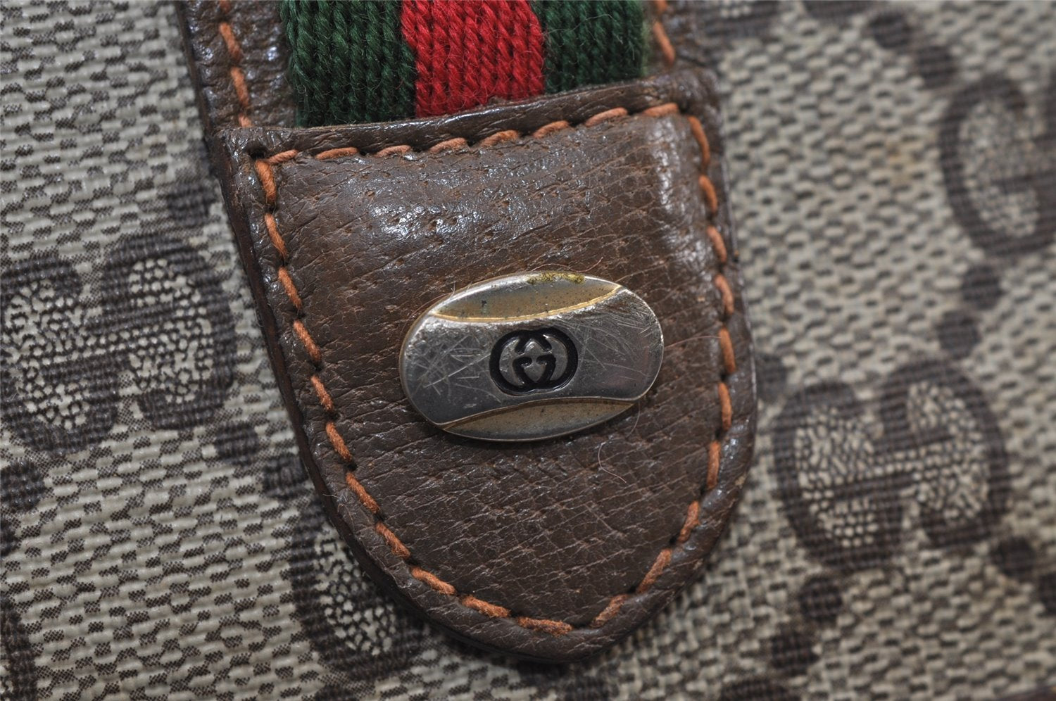 Authentic GUCCI Web Sherry Line Clutch Hand Bag Purse GG PVC Leather Brown 9855I