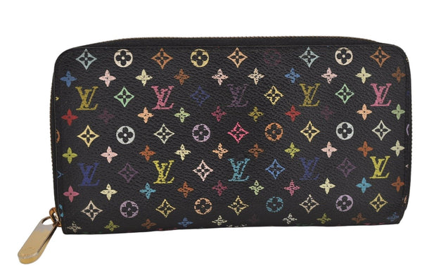 Auth Louis Vuitton Monogram Multicolor Zippy Wallet Purse Black M60275 LV 9855J