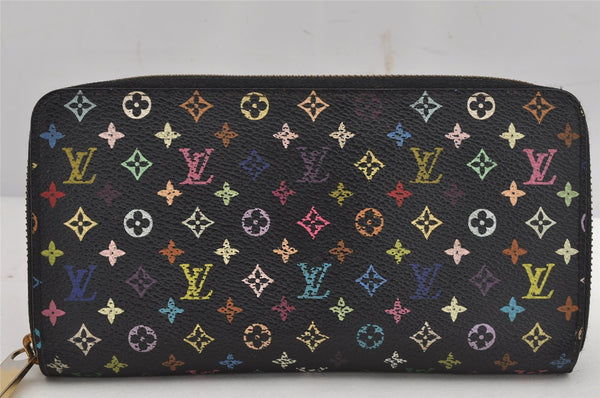 Auth Louis Vuitton Monogram Multicolor Zippy Wallet Purse Black M60275 LV 9855J