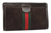 Authentic GUCCI Web Sherry Line Clutch Hand Bag Purse Suede Leather Brown 9856I