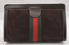 Authentic GUCCI Web Sherry Line Clutch Hand Bag Purse Suede Leather Brown 9856I
