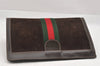 Authentic GUCCI Web Sherry Line Clutch Hand Bag Purse Suede Leather Brown 9856I