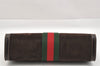 Authentic GUCCI Web Sherry Line Clutch Hand Bag Purse Suede Leather Brown 9856I