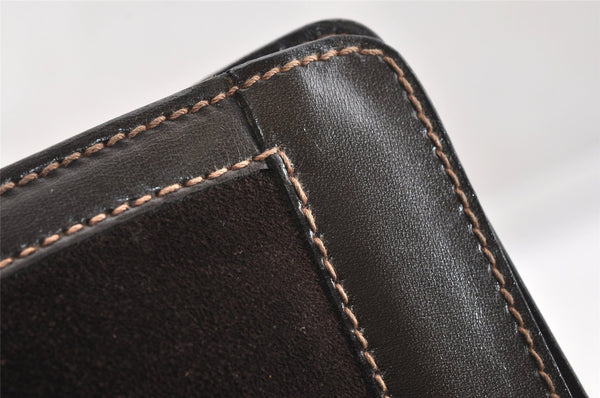 Authentic GUCCI Web Sherry Line Clutch Hand Bag Purse Suede Leather Brown 9856I