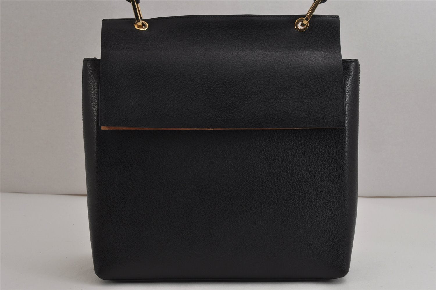 Authentic GUCCI Vintage Bamboo Shoulder Hand Bag Purse Leather Black 9857J