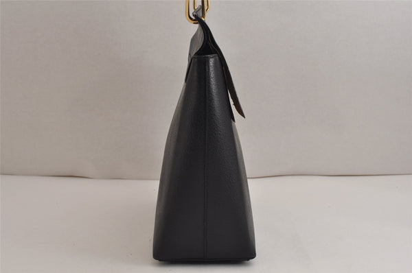 Authentic GUCCI Vintage Bamboo Shoulder Hand Bag Purse Leather Black 9857J