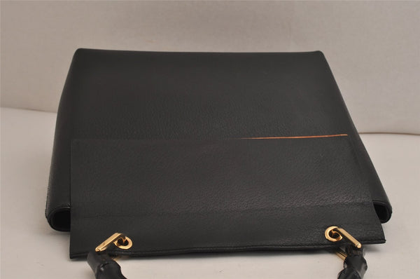 Authentic GUCCI Vintage Bamboo Shoulder Hand Bag Purse Leather Black 9857J