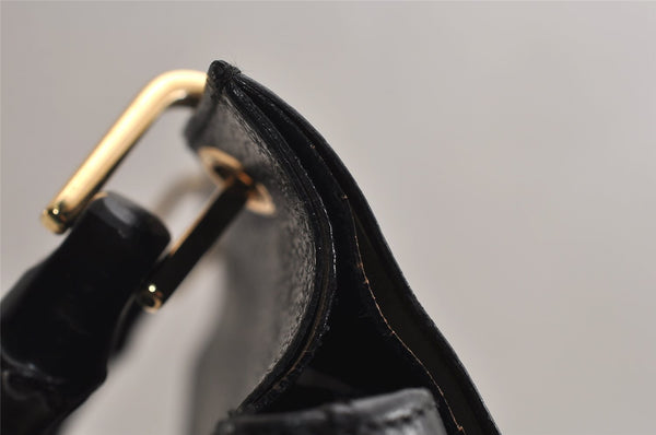 Authentic GUCCI Vintage Bamboo Shoulder Hand Bag Purse Leather Black 9857J