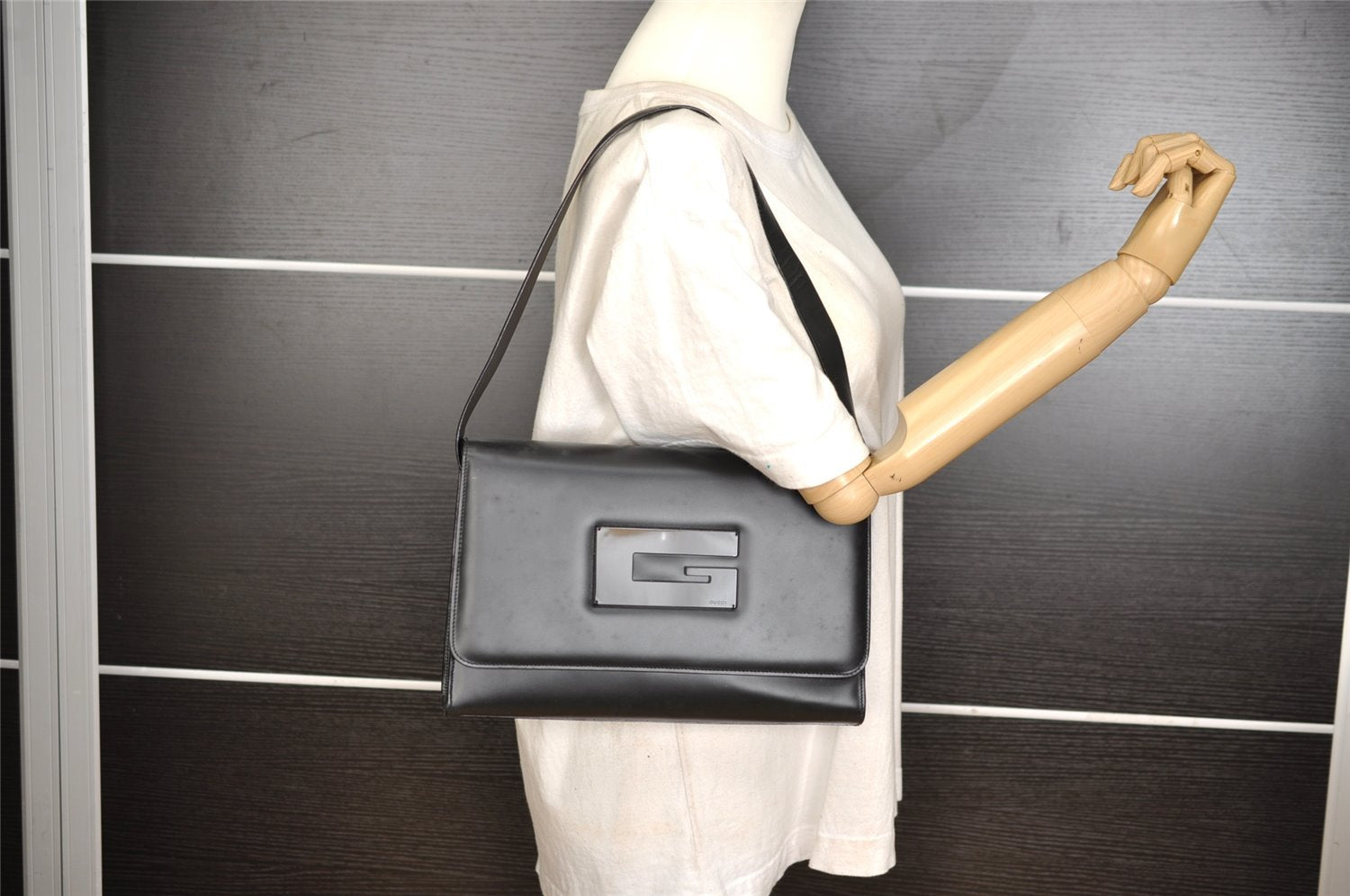 Authentic GUCCI Vintage Shoulder Hand Bag Purse Leather 0013064 Black 9858I