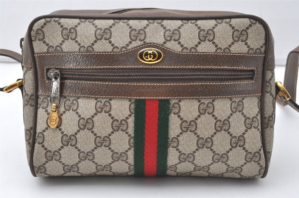 Authentic GUCCI Web Sherry Line Shoulder Bag GG PVC Leather Brown Junk 9862I