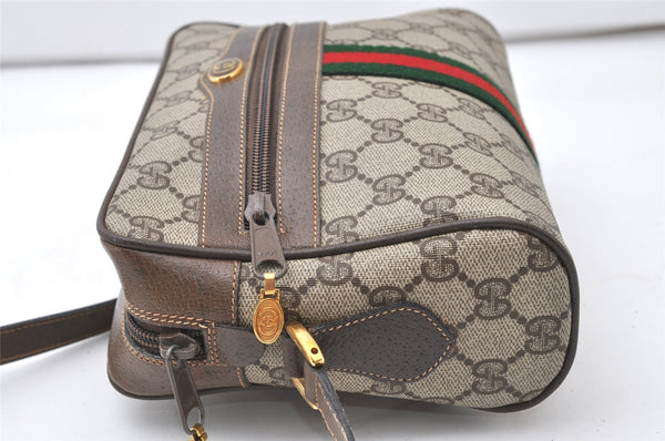 Authentic GUCCI Web Sherry Line Shoulder Bag GG PVC Leather Brown Junk 9862I