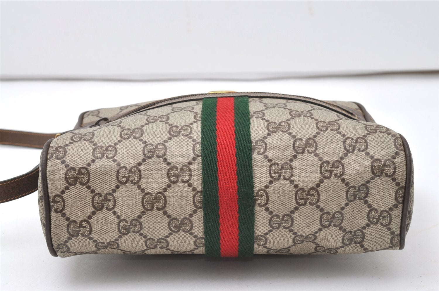 Authentic GUCCI Web Sherry Line Shoulder Bag GG PVC Leather Brown Junk 9862I