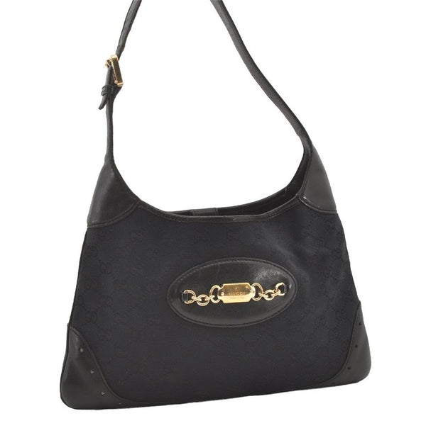 Authentic GUCCI Vintage Shoulder Hand Bag GG Canvas Leather 145778 Black 9864I