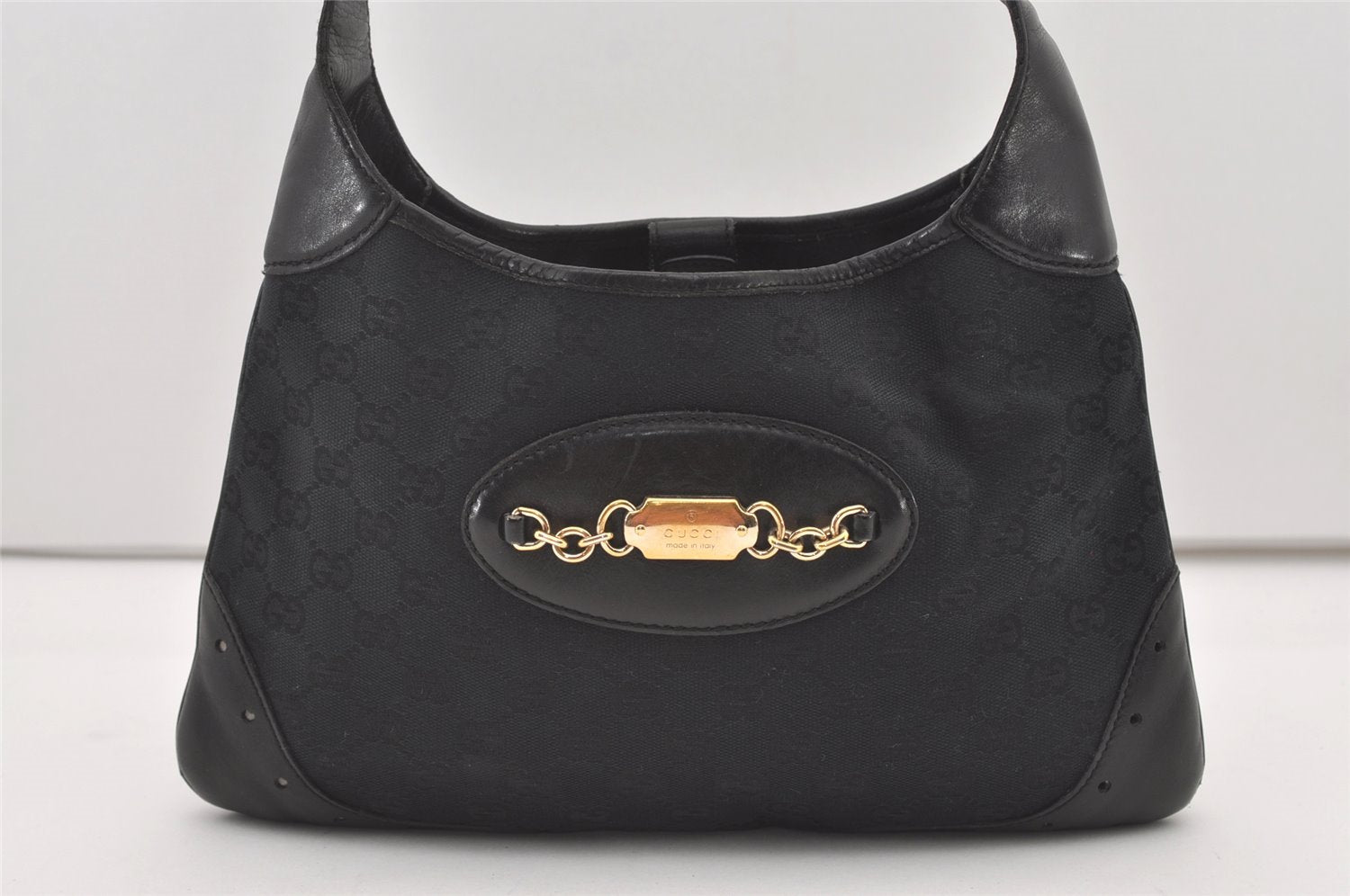 Authentic GUCCI Vintage Shoulder Hand Bag GG Canvas Leather 145778 Black 9864I