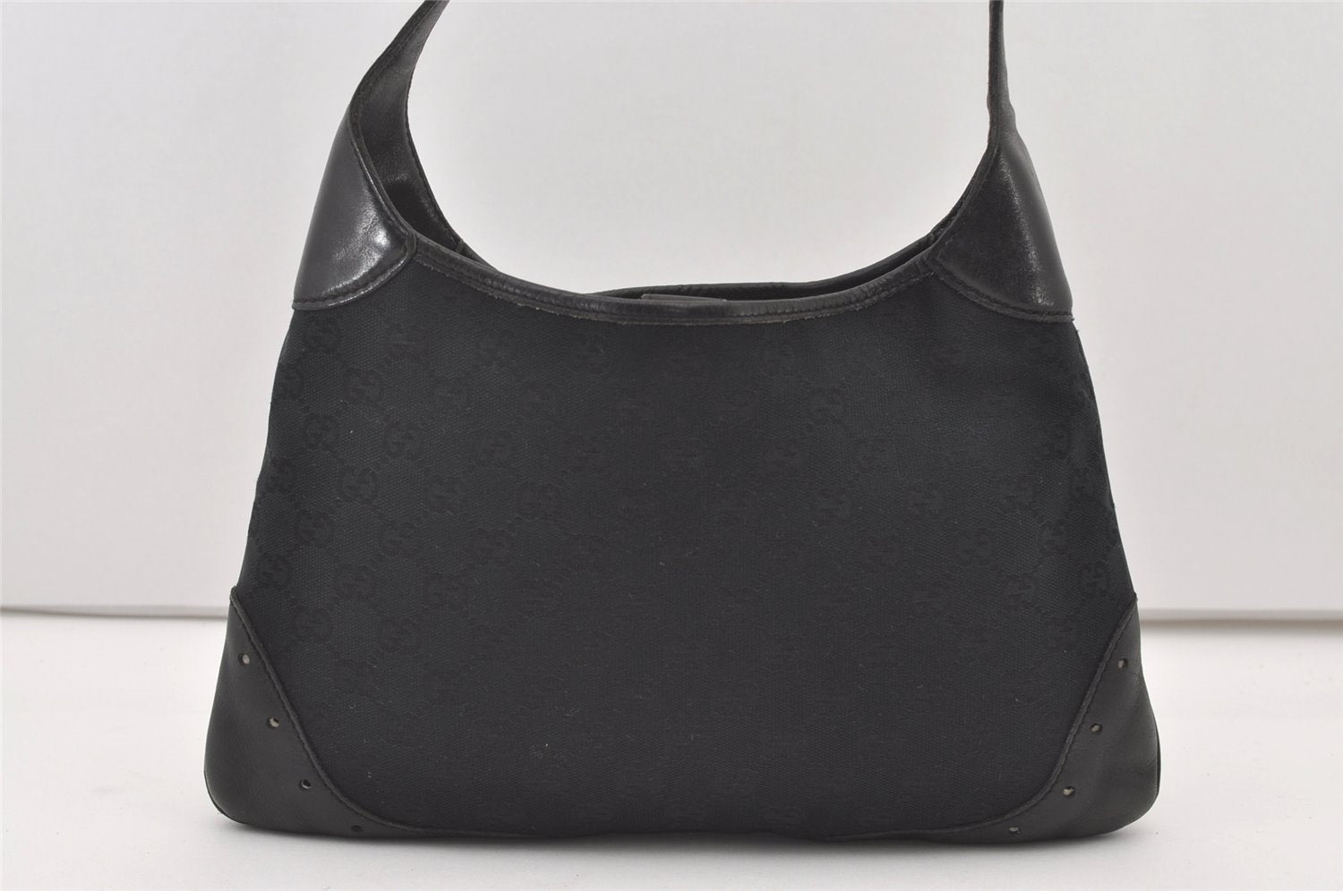 Authentic GUCCI Vintage Shoulder Hand Bag GG Canvas Leather 145778 Black 9864I