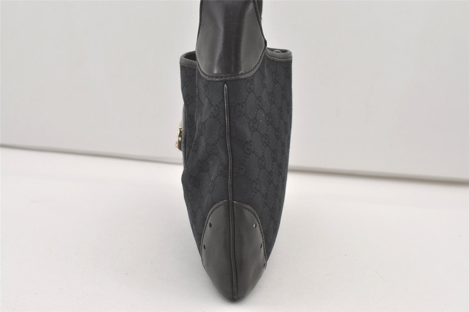 Authentic GUCCI Vintage Shoulder Hand Bag GG Canvas Leather 145778 Black 9864I