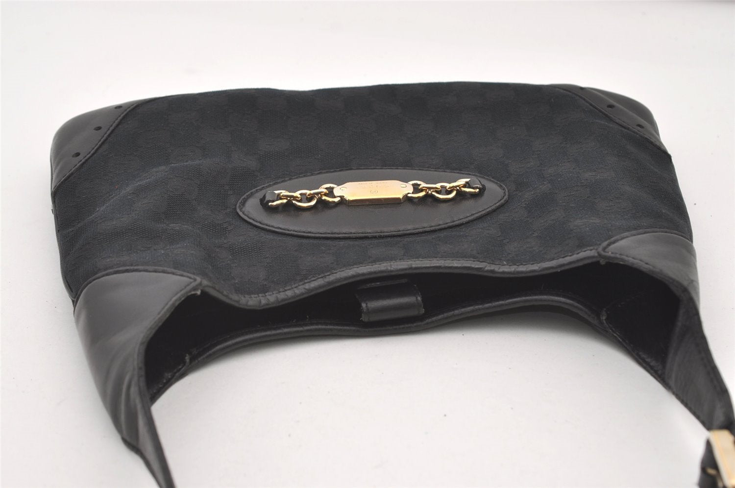 Authentic GUCCI Vintage Shoulder Hand Bag GG Canvas Leather 145778 Black 9864I