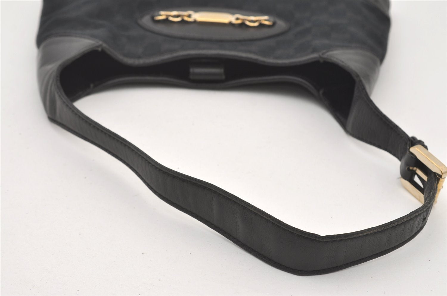 Authentic GUCCI Vintage Shoulder Hand Bag GG Canvas Leather 145778 Black 9864I