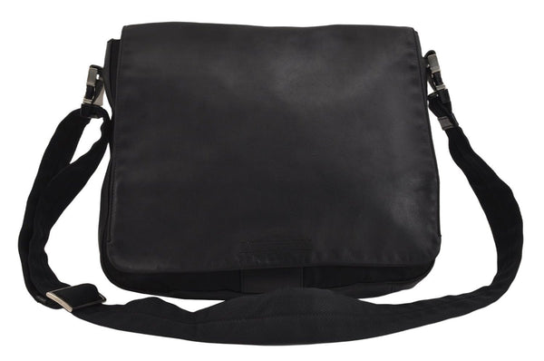 Authentic PRADA Leather Nylon Tessuto Shoulder Cross Body Bag Purse Black 9864J