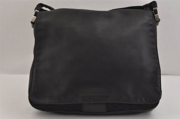 Authentic PRADA Leather Nylon Tessuto Shoulder Cross Body Bag Purse Black 9864J